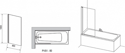 Шторка на ванну Ravak Pivot PVS1-80 белая + Транспарент