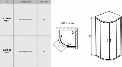 Душевой угол Ravak Blix BLCP4-90 Sabina белый+ Транспарент