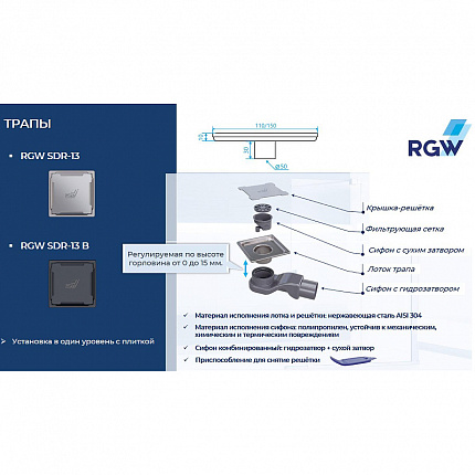 Душевой трап RGW SDR-13B, 47211311-04