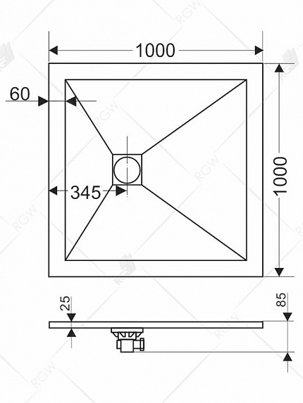 Душевой поддон квадратный RGW ST-G Графит, 16152100-02