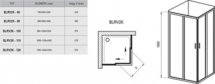 Душевой угол Ravak Blix BLRV2K-100 сатин + стекло Транспарент